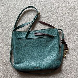 Fossil Teal Leather Crossbody Bag